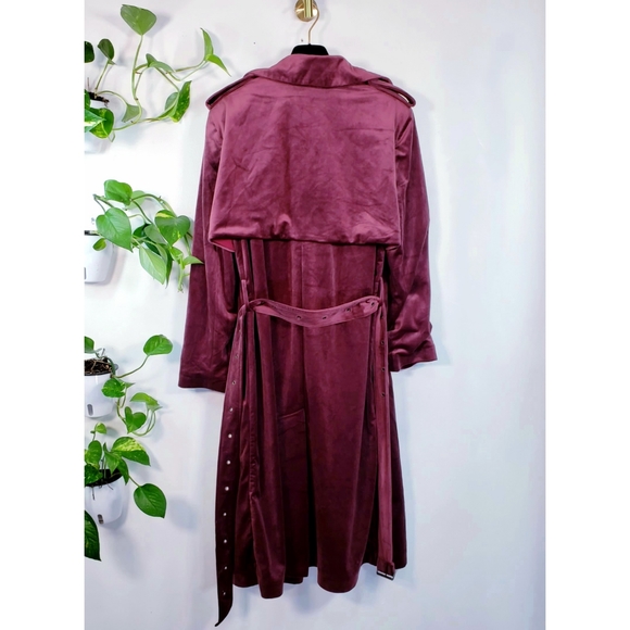 New ASOS x ELVI Burgundy Velvet Trench Coat 12 - Picture 4 of 16